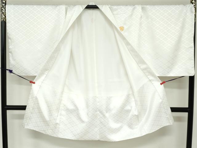 平和屋着物●男性　色紋付　長羽織セット　菱地紋　白色　キングサイズ　洗える着物　DABC2413ud