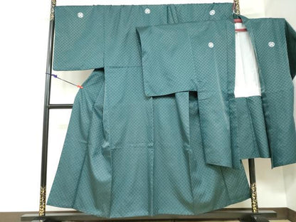 平和屋着物●男性　色紋付　長羽織セット　菱地紋　鉄色　金糸　キングサイズ　洗える着物　DABC2415ud