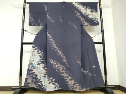 平和屋着物●名門・上野家　四代目 上野真(二代目 上野為二)　訪問着　流水風景文　シルエット　正絹　逸品　DABC2417ud