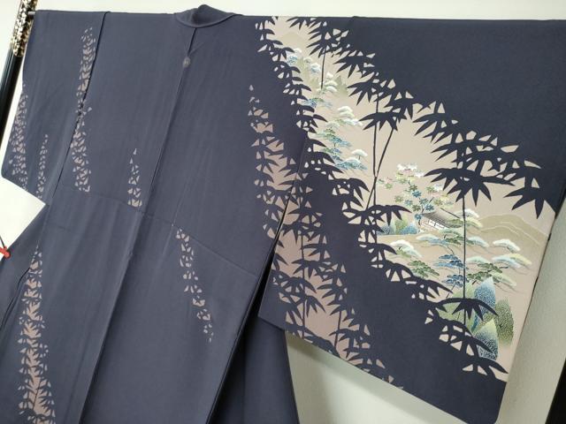 平和屋着物●名門・上野家　四代目 上野真(二代目 上野為二)　訪問着　流水風景文　シルエット　正絹　逸品　DABC2417ud