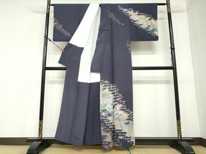 平和屋着物●名門・上野家　四代目 上野真(二代目 上野為二)　訪問着　流水風景文　シルエット　正絹　逸品　DABC2417ud