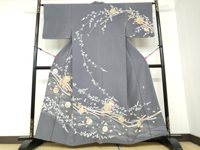 平和屋着物●訪問着　駒刺繍　流水雪輪草花文　金彩　松坂屋扱い　正絹　逸品　DABC2418ud