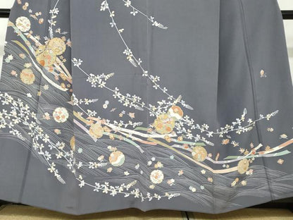 平和屋着物●訪問着　駒刺繍　流水雪輪草花文　金彩　松坂屋扱い　正絹　逸品　DABC2418ud