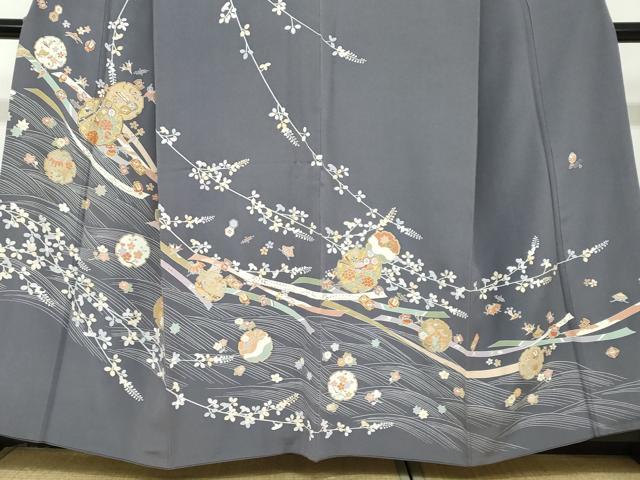 平和屋着物●訪問着　駒刺繍　流水雪輪草花文　金彩　松坂屋扱い　正絹　逸品　DABC2418ud