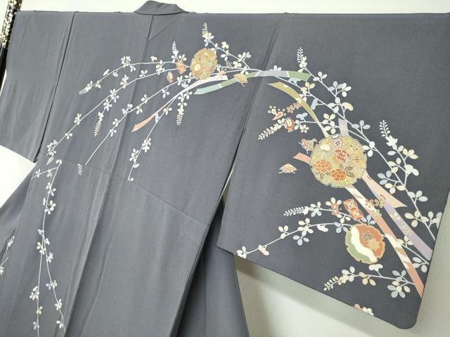 平和屋着物●訪問着　駒刺繍　流水雪輪草花文　金彩　松坂屋扱い　正絹　逸品　DABC2418ud