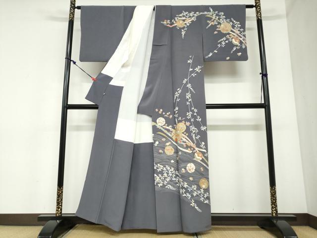 平和屋着物●訪問着　駒刺繍　流水雪輪草花文　金彩　松坂屋扱い　正絹　逸品　DABC2418ud