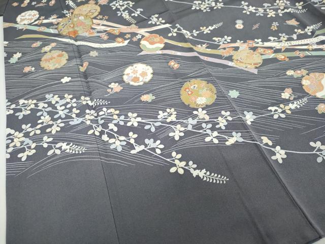 平和屋着物●訪問着　駒刺繍　流水雪輪草花文　金彩　松坂屋扱い　正絹　逸品　DABC2418ud