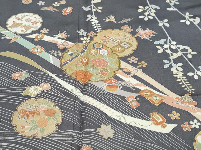 平和屋着物●訪問着　駒刺繍　流水雪輪草花文　金彩　松坂屋扱い　正絹　逸品　DABC2418ud