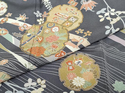 平和屋着物●訪問着　駒刺繍　流水雪輪草花文　金彩　松坂屋扱い　正絹　逸品　DABC2418ud