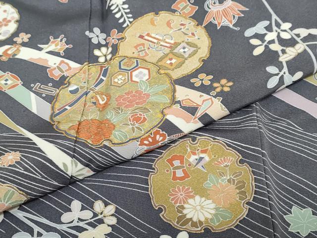 平和屋着物●訪問着　駒刺繍　流水雪輪草花文　金彩　松坂屋扱い　正絹　逸品　DABC2418ud