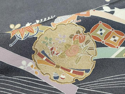 平和屋着物●訪問着　駒刺繍　流水雪輪草花文　金彩　松坂屋扱い　正絹　逸品　DABC2418ud