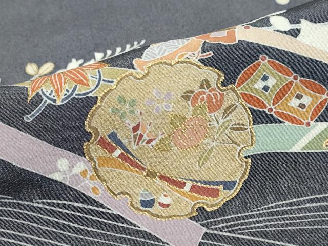 平和屋着物●訪問着　駒刺繍　流水雪輪草花文　金彩　松坂屋扱い　正絹　逸品　DABC2418ud