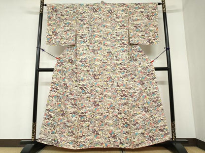 平和屋着物●上質な小紋　型染め　流水草花文　正絹　逸品　未使用　DABC2420ud