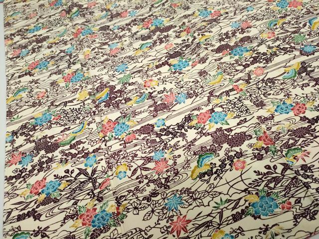 平和屋着物●上質な小紋　型染め　流水草花文　正絹　逸品　未使用　DABC2420ud
