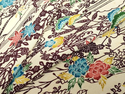 平和屋着物●上質な小紋　型染め　流水草花文　正絹　逸品　未使用　DABC2420ud