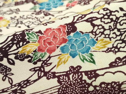 平和屋着物●上質な小紋　型染め　流水草花文　正絹　逸品　未使用　DABC2420ud