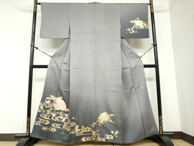 平和屋着物●金彩友禅　卓越技能者・名工・和田光正　訪問着　流水扇面草花文　金彩　正絹　逸品　DABC2423ud