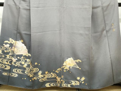 平和屋着物●金彩友禅　卓越技能者・名工・和田光正　訪問着　流水扇面草花文　金彩　正絹　逸品　DABC2423ud