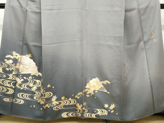 平和屋着物●金彩友禅　卓越技能者・名工・和田光正　訪問着　流水扇面草花文　金彩　正絹　逸品　DABC2423ud