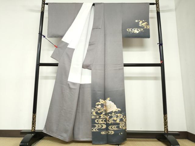 平和屋着物●金彩友禅　卓越技能者・名工・和田光正　訪問着　流水扇面草花文　金彩　正絹　逸品　DABC2423ud