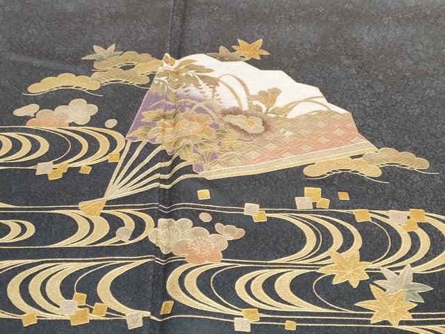 平和屋着物●金彩友禅　卓越技能者・名工・和田光正　訪問着　流水扇面草花文　金彩　正絹　逸品　DABC2423ud