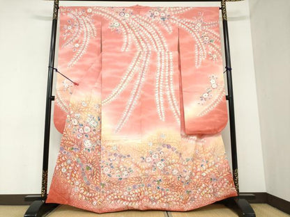 平和屋着物●越後十日町の一流染匠　桐屋・翠山工房　振袖　辻が花　暈し染め　銀彩　正絹　逸品　DABC2424ud