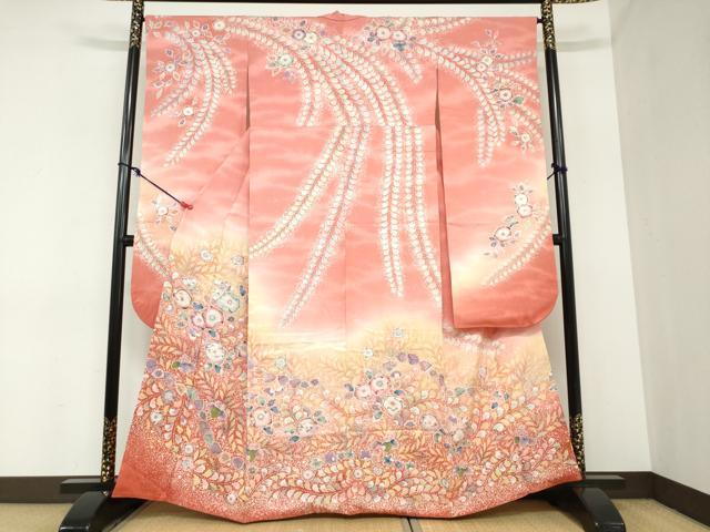 平和屋着物●越後十日町の一流染匠　桐屋・翠山工房　振袖　辻が花　暈し染め　銀彩　正絹　逸品　DABC2424ud