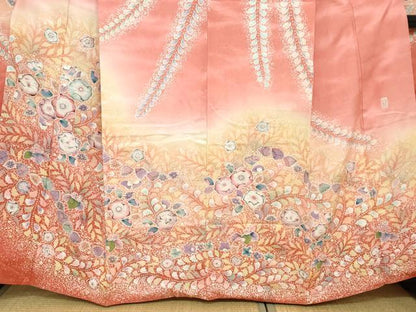 平和屋着物●越後十日町の一流染匠　桐屋・翠山工房　振袖　辻が花　暈し染め　銀彩　正絹　逸品　DABC2424ud