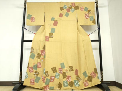 平和屋着物●訪問着　絞り　刺繍　色紙重ね草花文　金彩　正絹　逸品　DABC2426ud