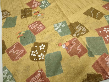 平和屋着物●訪問着　絞り　刺繍　色紙重ね草花文　金彩　正絹　逸品　DABC2426ud