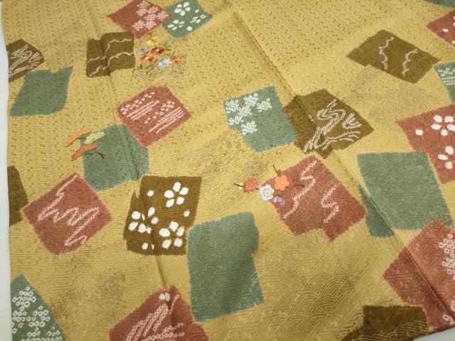 平和屋着物●訪問着　絞り　刺繍　色紙重ね草花文　金彩　正絹　逸品　DABC2426ud