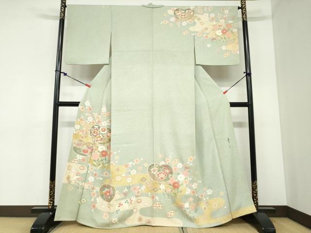 平和屋着物●京友禅の第一人者　松井青々　訪問着　吉祥草花文　金彩　正絹　逸品　DABC2430ud