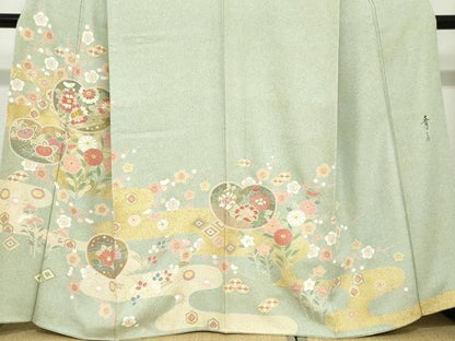 平和屋着物●京友禅の第一人者　松井青々　訪問着　吉祥草花文　金彩　正絹　逸品　DABC2430ud