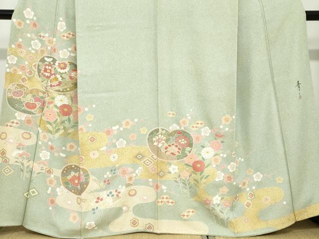 平和屋着物●京友禅の第一人者　松井青々　訪問着　吉祥草花文　金彩　正絹　逸品　DABC2430ud