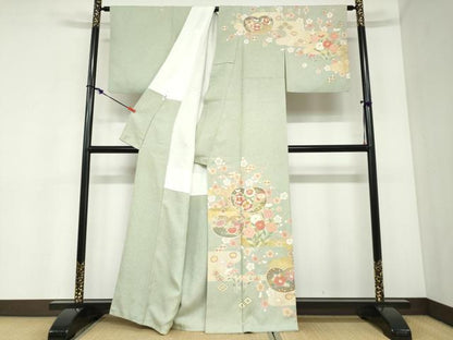 平和屋着物●京友禅の第一人者　松井青々　訪問着　吉祥草花文　金彩　正絹　逸品　DABC2430ud
