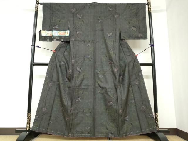 平和屋着物●本場大島紬　古代染色純泥染　9マルキ　草花文　証紙付き　くぼた謹製　正絹　逸品　未使用　DABC2432ud