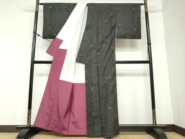 平和屋着物●本場大島紬　古代染色純泥染　9マルキ　草花文　証紙付き　くぼた謹製　正絹　逸品　未使用　DABC2432ud
