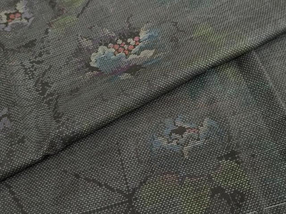 平和屋着物●本場大島紬　古代染色純泥染　9マルキ　草花文　証紙付き　くぼた謹製　正絹　逸品　未使用　DABC2432ud