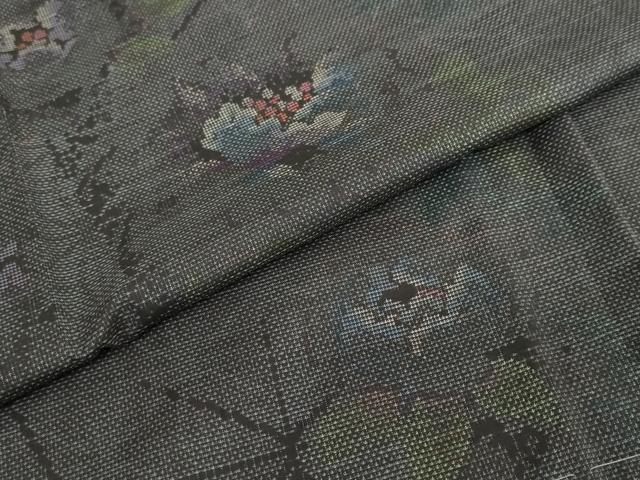 平和屋着物●本場大島紬　古代染色純泥染　9マルキ　草花文　証紙付き　くぼた謹製　正絹　逸品　未使用　DABC2432ud