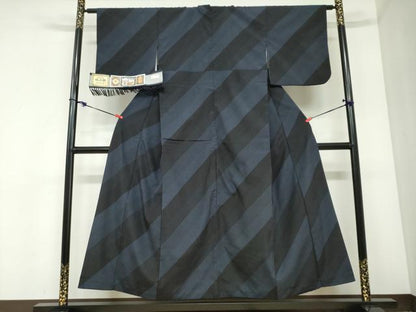 平和屋着物●本場越後小絣　塩沢絣　110亀甲　斜縞　証紙付き　正絹　逸品　DABC2437ud
