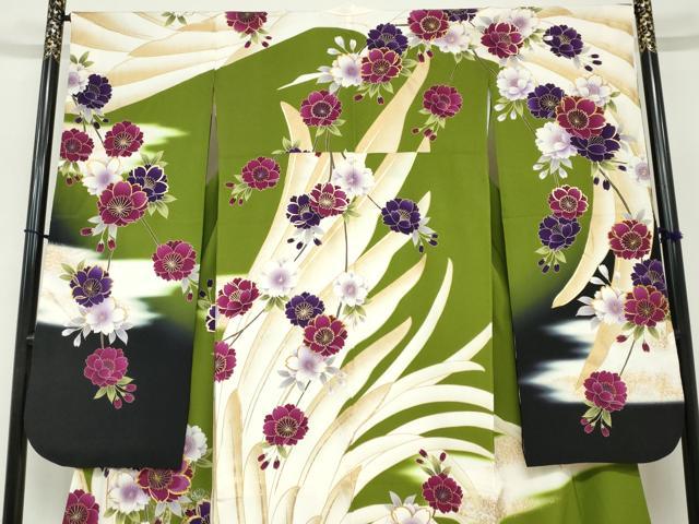 平和屋着物●豪華振袖　駒刺繍　枝花文　金銀彩　正絹　逸品　DABC2439ud