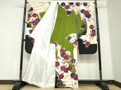 平和屋着物●豪華振袖　駒刺繍　枝花文　金銀彩　正絹　逸品　DABC2439ud