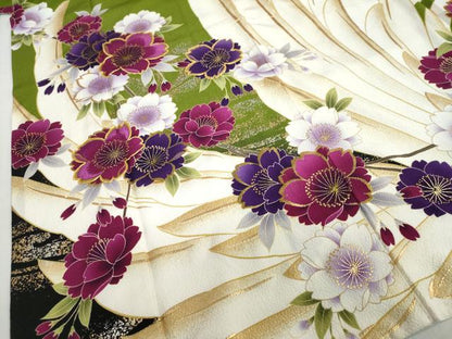 平和屋着物●豪華振袖　駒刺繍　枝花文　金銀彩　正絹　逸品　DABC2439ud