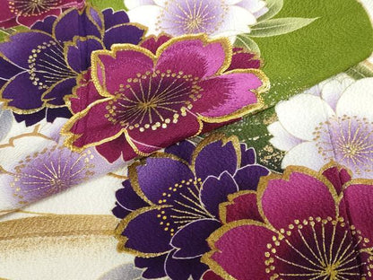 平和屋着物●豪華振袖　駒刺繍　枝花文　金銀彩　正絹　逸品　DABC2439ud
