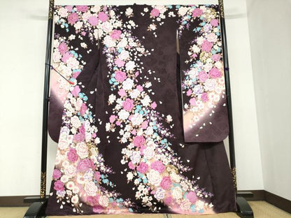平和屋着物●豪華振袖　ラインストーン　草花文　金銀彩　正絹　逸品　DABC2441ud