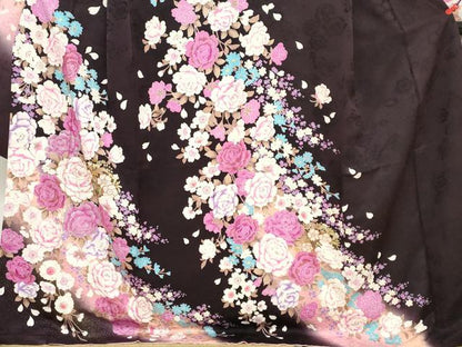 平和屋着物●豪華振袖　ラインストーン　草花文　金銀彩　正絹　逸品　DABC2441ud