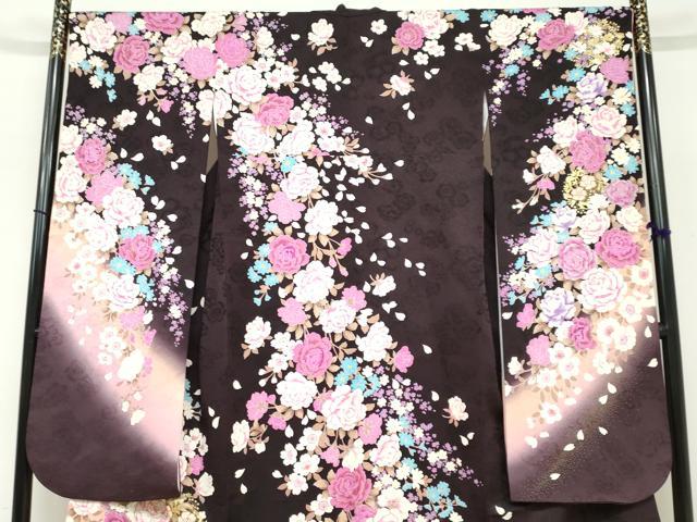平和屋着物●豪華振袖　ラインストーン　草花文　金銀彩　正絹　逸品　DABC2441ud