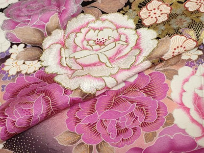 平和屋着物●豪華振袖　ラインストーン　草花文　金銀彩　正絹　逸品　DABC2441ud