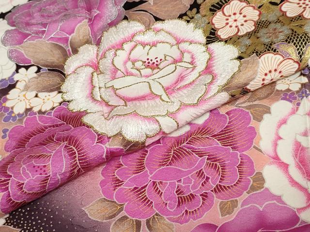 平和屋着物●豪華振袖　ラインストーン　草花文　金銀彩　正絹　逸品　DABC2441ud