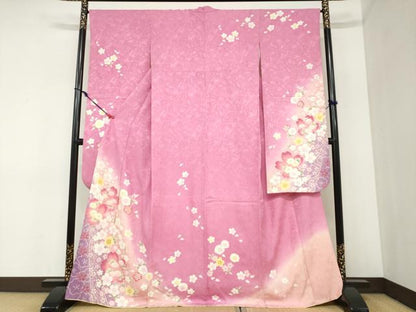 平和屋着物●豪華振袖　舞花文　暈し染め　金彩　正絹　逸品　DABC2451ud